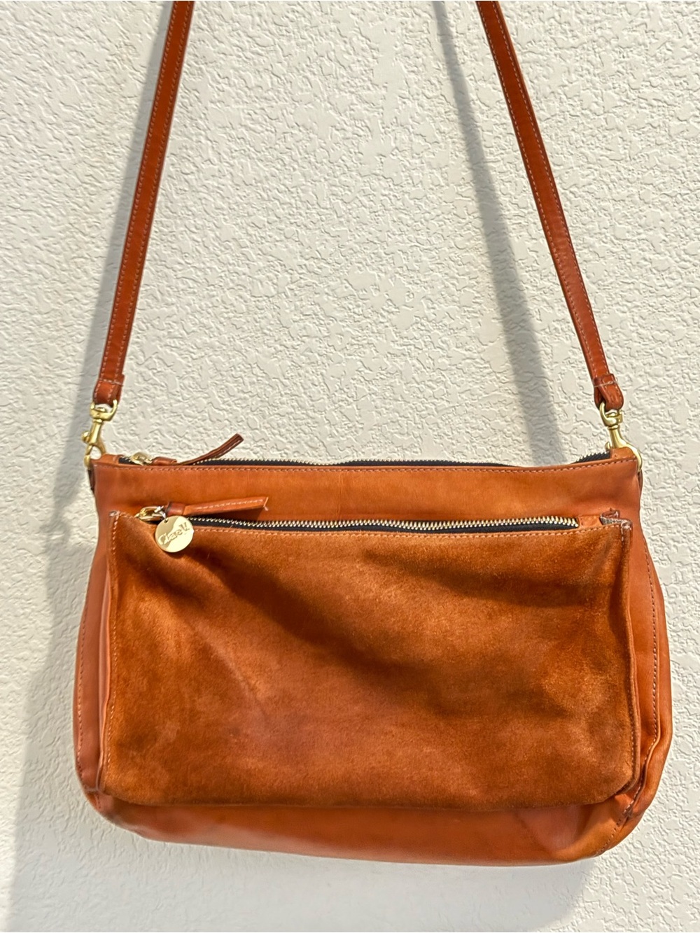 Clare V. Go see Suede & Leather Crossbody Bag in Cognac